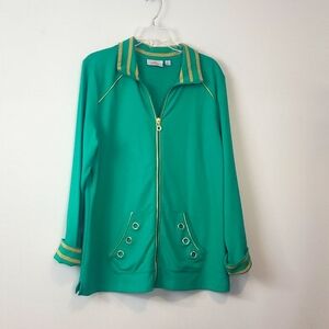 QUACKER FACTORY Green Gold Bling Stripe Grommet Hoodie Zip Up Jacket